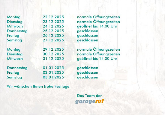 Öffnungszeiten Weihnachten / Neujahr